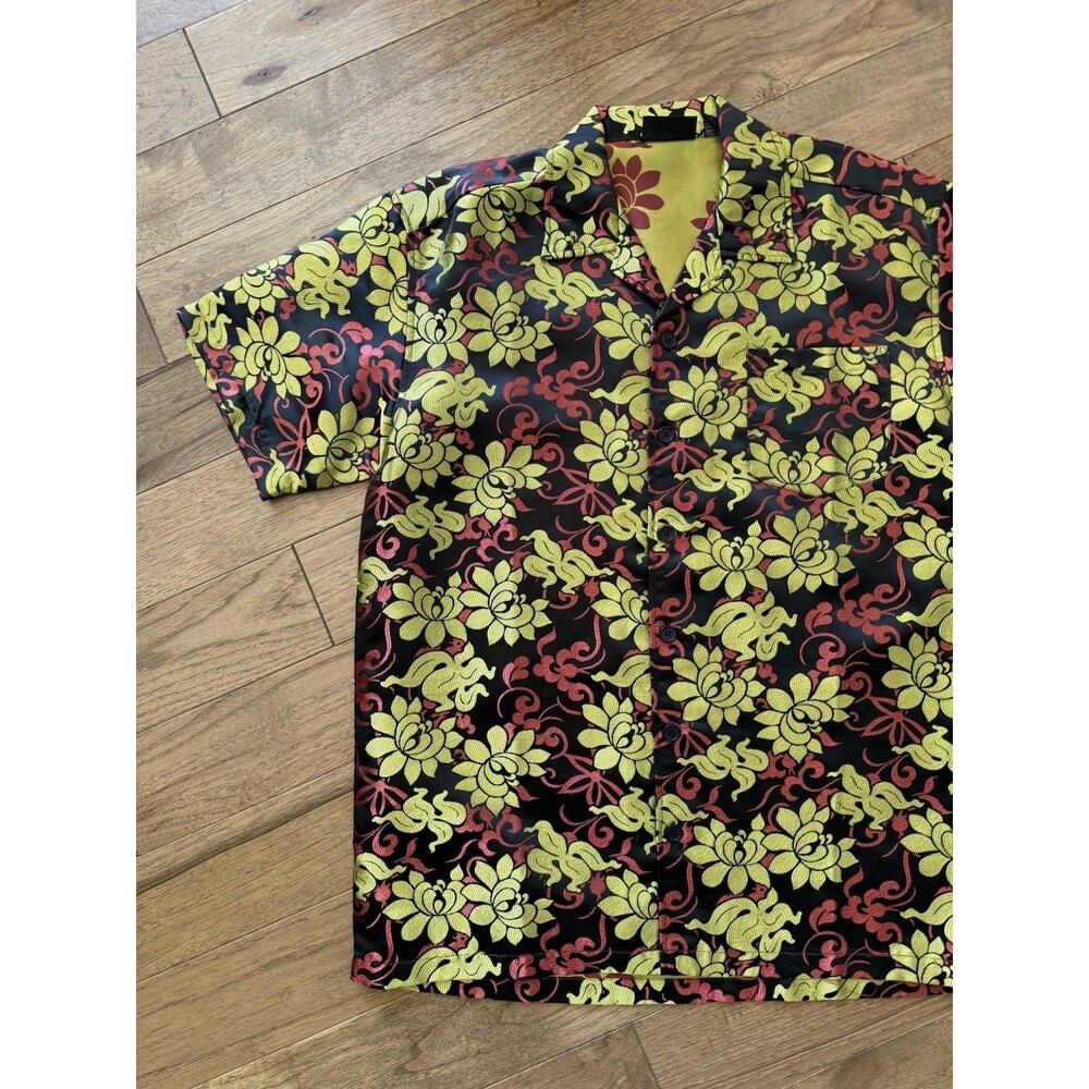 Vtg Dragon Jacquard Shirt - Brocade Camp Collar Y2k Statement Floral - Boxy Fit